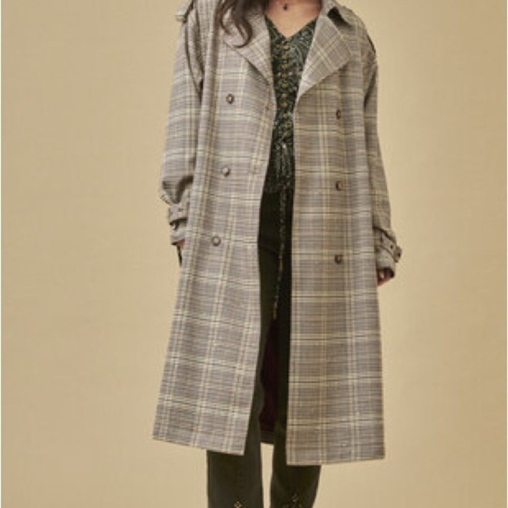 Façonnable Neutral Plaid Doublebreasted Trench Coat Like New SzXS